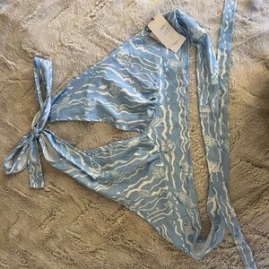 Matching Set: Seashell Pattern Halter Crop Top w/ Pants & Tie -BRAND NEW w/ tags